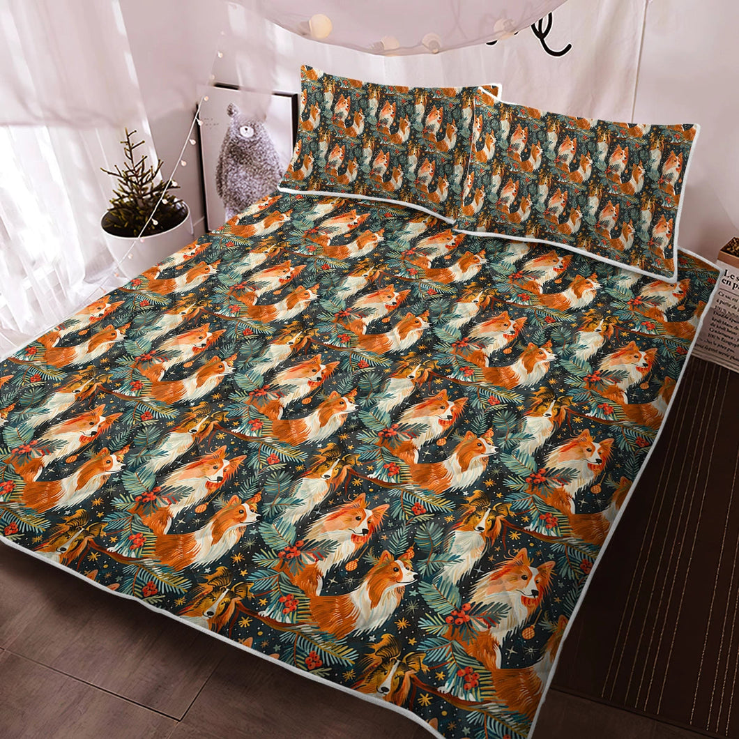 Christmas Starlight Shelties Quilted Blanket or Bedding Set-Bedding-Bedding, Blankets, Christmas, Home Decor, Rough Collie, Shetland Sheepdog-Twin-Only Quilt-2