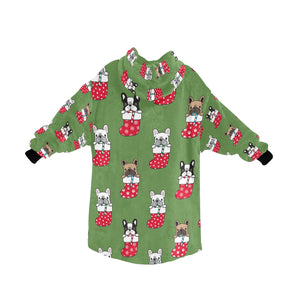 Christmas Stocking and Candy Cane French Bulldogs Blanket Hoodie for Women-Apparel-Apparel, Blankets-5