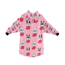 Load image into Gallery viewer, Christmas Stocking and Candy Cane French Bulldogs Blanket Hoodie for Women-Apparel-Apparel, Blankets-1