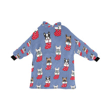 Load image into Gallery viewer, Christmas Stocking and Candy Cane French Bulldogs Blanket Hoodie for Women-Apparel-Apparel, Blankets-CornflowerBlue-ONE SIZE-7