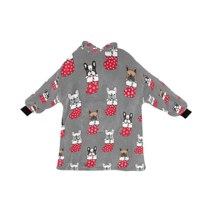 Christmas Stocking and Candy Cane French Bulldogs Blanket Hoodie for Women-Apparel-Apparel, Blankets, French Bulldog-15