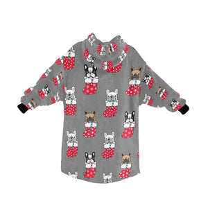 Christmas Stocking and Candy Cane French Bulldogs Blanket Hoodie for Women-Apparel-Apparel, Blankets-12