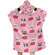 Load image into Gallery viewer, Christmas Stocking and Candy Cane French Bulldogs Blanket Hoodie for Women-Apparel-Apparel, Blankets-4
