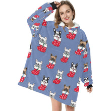 Load image into Gallery viewer, Christmas Stocking and Candy Cane French Bulldogs Blanket Hoodie for Women-Apparel-Apparel, Blankets-9