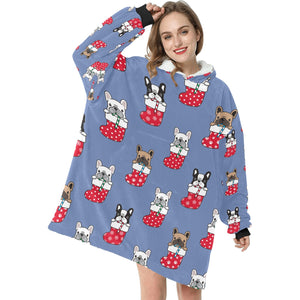 Christmas Stocking and Candy Cane French Bulldogs Blanket Hoodie for Women-Apparel-Apparel, Blankets-9