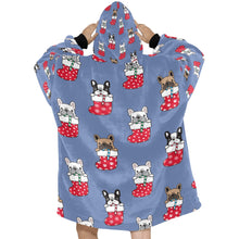 Load image into Gallery viewer, Christmas Stocking and Candy Cane French Bulldogs Blanket Hoodie for Women-Apparel-Apparel, Blankets-10