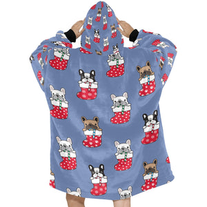 Christmas Stocking and Candy Cane French Bulldogs Blanket Hoodie for Women-Apparel-Apparel, Blankets-10