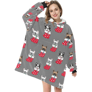 Christmas Stocking and Candy Cane French Bulldogs Blanket Hoodie for Women-Apparel-Apparel, Blankets-11