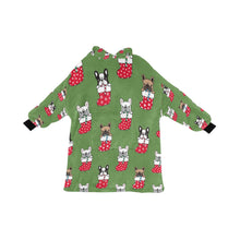 Load image into Gallery viewer, Christmas Stocking and Candy Cane French Bulldogs Blanket Hoodie for Women-Apparel-Apparel, Blankets-OliveDrab-ONE SIZE-2