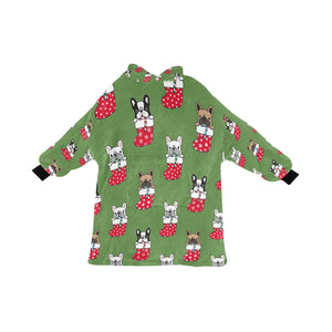 Christmas Stocking and Candy Cane French Bulldogs Blanket Hoodie for Women-Apparel-Apparel, Blankets-OliveDrab-ONE SIZE-2