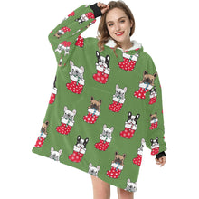 Load image into Gallery viewer, Christmas Stocking and Candy Cane French Bulldogs Blanket Hoodie for Women-Apparel-Apparel, Blankets-6