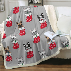 Christmas Stocking and Candy Cane French Bulldogs Fleece Blanket - 4 Colors-Blanket-Blankets, French Bulldog, Home Decor-16