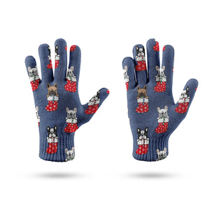 Christmas Stocking and Candy Cane French Bulldogs Touch Screen Gloves-Accessories-Accessories, Dog Dad Gifts, Dog Mom Gifts, French Bulldog, Gloves-13