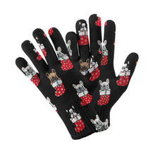 Load image into Gallery viewer, Christmas Stocking and Candy Cane French Bulldogs Touch Screen Gloves-Accessories-Accessories, Dog Dad Gifts, Dog Mom Gifts, French Bulldog, Gloves-Black-1