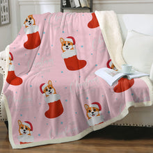 Load image into Gallery viewer, Christmas Stocking Corgis Love Soft Warm Fleece Blanket-Blanket-Blankets, Corgi, Home Decor-With Merry Christmas and Happy New Year Text-Soft Pink-Small-5