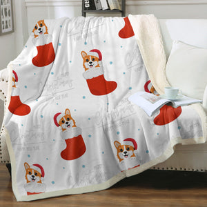 Christmas Stocking Corgis Love Soft Warm Fleece Blanket-Blanket-Blankets, Corgi, Home Decor-With Merry Christmas and Happy New Year Text-Ivory-Small-8