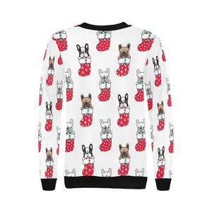 Christmas Stockings and Candy Cane French Bulldogs Women's Sweatshirt-Apparel-Apparel, French Bulldog, Sweatshirt-10
