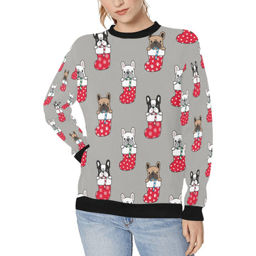 Christmas Stockings and Candy Cane French Bulldogs Women's Sweatshirt-Apparel-Apparel, French Bulldog, Sweatshirt-DarkGray-XS-11