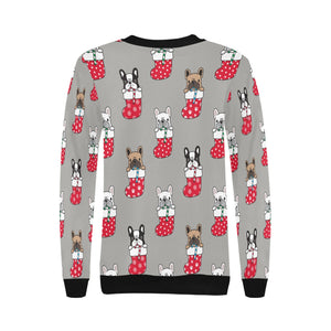 Christmas Stockings and Candy Cane French Bulldogs Women's Sweatshirt-Apparel-Apparel, French Bulldog, Sweatshirt-12