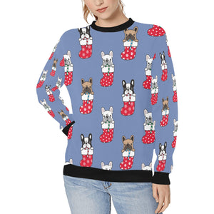 Christmas Stockings and Candy Cane French Bulldogs Women's Sweatshirt-Apparel-Apparel, French Bulldog, Sweatshirt-CornflowerBlue-XS-13