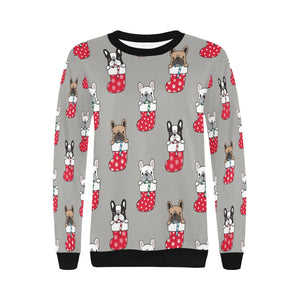 Christmas Stockings and Candy Cane French Bulldogs Women's Sweatshirt-Apparel-Apparel, French Bulldog, Sweatshirt-14