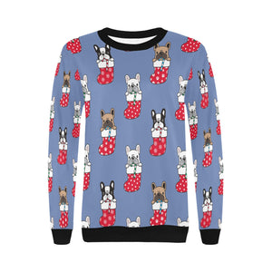 Christmas Stockings and Candy Cane French Bulldogs Women's Sweatshirt-Apparel-Apparel, French Bulldog, Sweatshirt-15