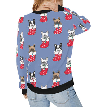 Christmas Stockings and Candy Cane French Bulldogs Women's Sweatshirt-Apparel-Apparel, French Bulldog, Sweatshirt-16