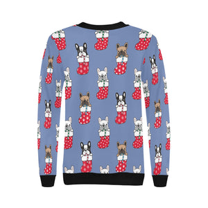 Christmas Stockings and Candy Cane French Bulldogs Women's Sweatshirt-Apparel-Apparel, French Bulldog, Sweatshirt-17