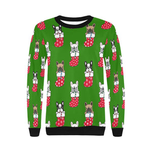 Christmas Stockings and Candy Cane French Bulldogs Women's Sweatshirt-Apparel-Apparel, French Bulldog, Sweatshirt-4