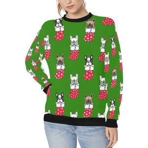 Christmas Stockings and Candy Cane French Bulldogs Women's Sweatshirt-Apparel-Apparel, French Bulldog, Sweatshirt-Green-XS-5