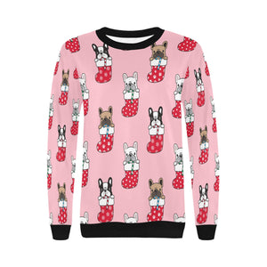 Christmas Stockings and Candy Cane French Bulldogs Women's Sweatshirt-Apparel-Apparel, French Bulldog, Sweatshirt-9