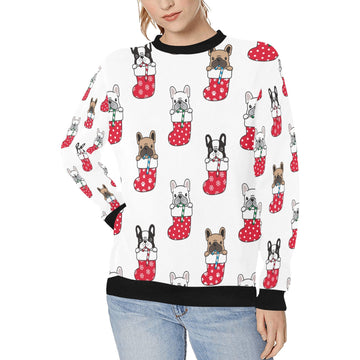 Christmas Stockings and Candy Cane French Bulldogs Women's Sweatshirt-Apparel-Apparel, French Bulldog, Sweatshirt-White2-XS-1