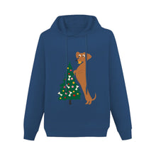 Load image into Gallery viewer, Christmas Tree Dachshund Women&#39;s Cotton Fleece Hoodie Sweatshirt-Apparel-Apparel, Christmas, Dachshund, Hoodie, Sweatshirt-Navy Blue-XS-4