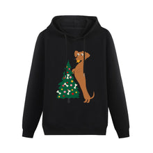 Load image into Gallery viewer, Christmas Tree Dachshund Women&#39;s Cotton Fleece Hoodie Sweatshirt-Apparel-Apparel, Christmas, Dachshund, Hoodie, Sweatshirt-Black-XS-3