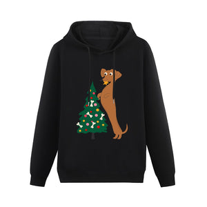 Christmas Tree Dachshund Women's Cotton Fleece Hoodie Sweatshirt-Apparel-Apparel, Christmas, Dachshund, Hoodie, Sweatshirt-Black-XS-3