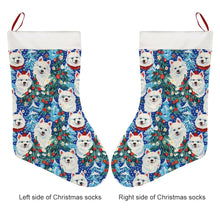Load image into Gallery viewer, Christmas Trees Frolic American Eskies Christmas Stocking-Christmas Ornament-American Eskimo Dog, Christmas, Home Decor-26X42CM-White-3