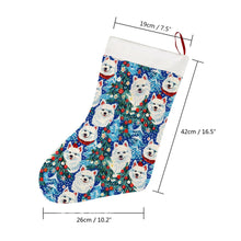 Load image into Gallery viewer, Christmas Trees Frolic American Eskies Christmas Stocking-Christmas Ornament-American Eskimo Dog, Christmas, Home Decor-26X42CM-White-4
