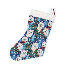 Load image into Gallery viewer, Christmas Trees Frolic American Eskies Christmas Stocking-Christmas Ornament-American Eskimo Dog, Christmas, Home Decor-26X42CM-White-1