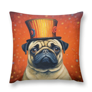Circus Ringmaster Pug Plush Pillow Case-Cushion Cover-Dog Dad Gifts, Dog Mom Gifts, Home Decor, Pillows, Pug-12 "×12 "-1