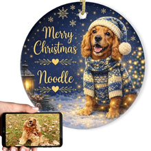 Load image into Gallery viewer, Cocker Spaniel Christmas Ornament - Cozy Winter Pet Portrait Design - Personalize with Photo and Name-Christmas Ornament-Christmas,Christmas Ornament,Personalize Artwork-1