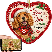 Load image into Gallery viewer, Cocker Spaniel Christmas Ornament - Love &amp; Joy Heart Shaped Portrait - Personalize with Photo and Name-Christmas Ornament-Christmas,Christmas Ornament,Cocker Spaniel,Personalize Artwork-1