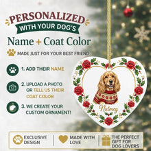 Load image into Gallery viewer, Cocker Spaniel Ornament - Personalized Heart Shaped Christmas Rose Border - with Name-Christmas Ornament-Christmas,Christmas Ornament,Cocker Spaniel,Personalize Artwork-2