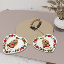 Load image into Gallery viewer, Cocker Spaniel Ornament - Personalized Heart Shaped Christmas Rose Border - with Name-Christmas Ornament-Christmas,Christmas Ornament,Cocker Spaniel,Personalize Artwork-6