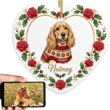 Load image into Gallery viewer, Cocker Spaniel Ornament - Personalized Heart Shaped Christmas Rose Border - with Name-Christmas Ornament-Christmas,Christmas Ornament,Cocker Spaniel,Personalize Artwork-1