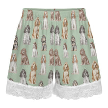 Load image into Gallery viewer, Cocker Spaniel Shorts for Women - Lace Trim Design - Watercolor Elegance Cocker Spaniels-Women's Pajamas-16