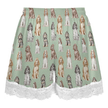 Load image into Gallery viewer, Cocker Spaniel Shorts for Women - Lace Trim Design - Watercolor Elegance Cocker Spaniels-Women's Pajamas-17