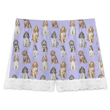 Load image into Gallery viewer, Cocker Spaniel Shorts for Women - Lace Trim Design - Watercolor Elegance Cocker Spaniels-Women's Pajamas-10