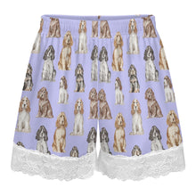 Load image into Gallery viewer, Cocker Spaniel Shorts for Women - Lace Trim Design - Watercolor Elegance Cocker Spaniels-Women's Pajamas-11