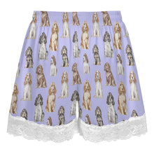 Load image into Gallery viewer, Cocker Spaniel Shorts for Women - Lace Trim Design - Watercolor Elegance Cocker Spaniels-Women's Pajamas-12