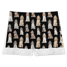 Load image into Gallery viewer, Cocker Spaniel Shorts for Women - Lace Trim Design - Watercolor Elegance Cocker Spaniels-Women's Pajamas-3